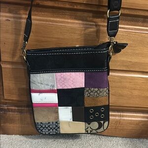 Coach Black and Purple Patchwork Crossbody Bag with Adjustable Strap